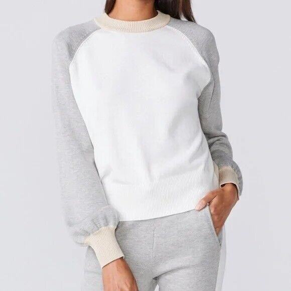 Monrow Pullover Long Sleeve Crewneck Colorblock Sweater Women’s XS NWT - Picture 1 of 7